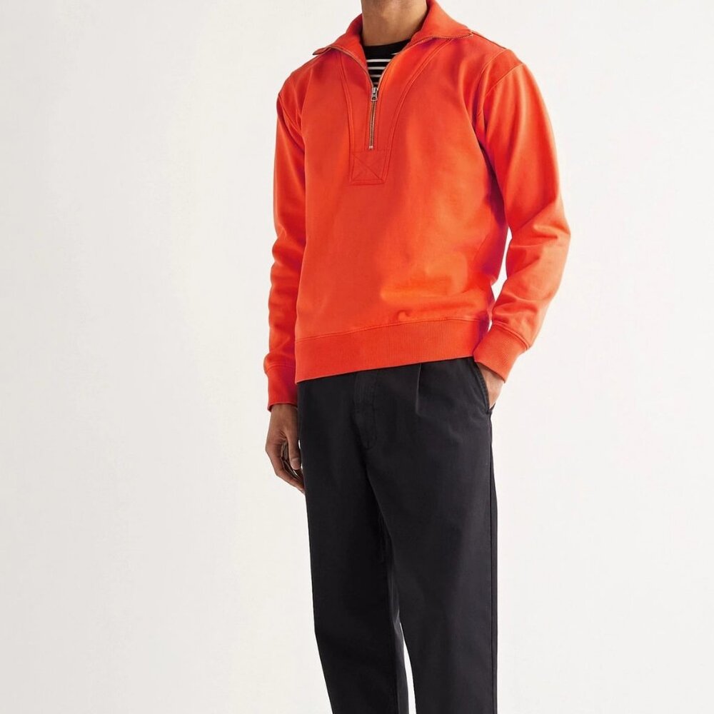 ALEX MILL Half Zip Pullover Jersey Sweatshirt Orange S MSRP $158